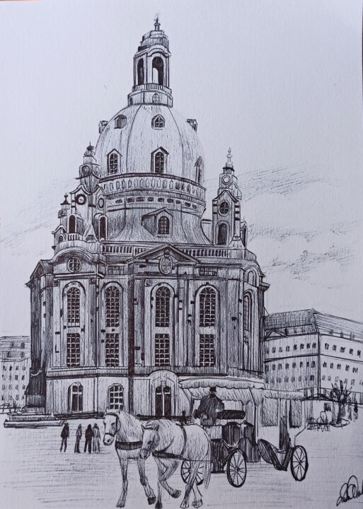 제목이 "La cattedrale"인 그림 Laura Muolo로, 원작, 잉크