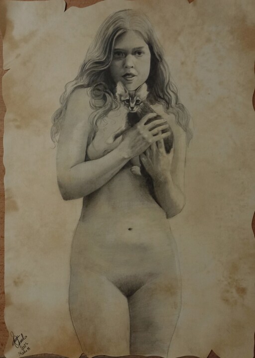 Tekening getiteld "Studio nudo #11" door Laura Muolo, Origineel Kunstwerk, Grafiet