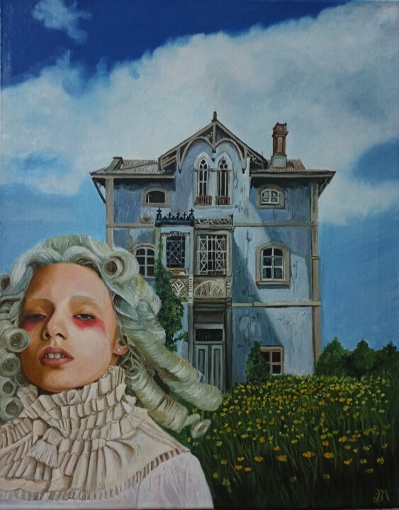 Painting titled "L'amica della regina" by Laura Muolo, Original Artwork, Oil Mounted on Wood Stretcher frame