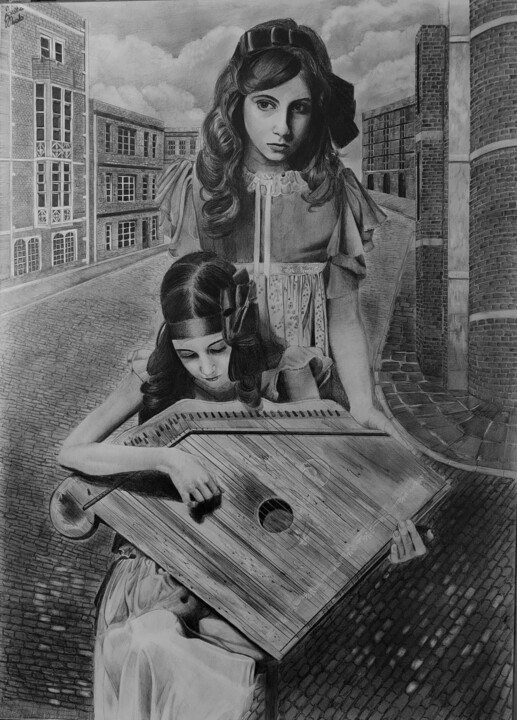 Drawing titled "Le musicanti" by Laura Muolo, Original Artwork, Graphite