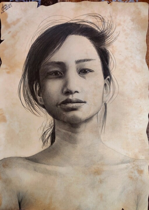 Disegno intitolato "nuda identità #3" da Laura Muolo, Opera d'arte originale, Grafite