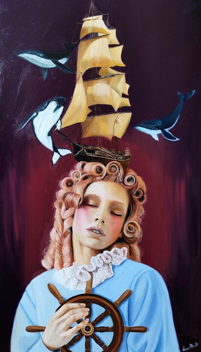 Painting titled "L'isola che non c'è" by Laura Muolo, Original Artwork, Oil Mounted on Wood Stretcher frame