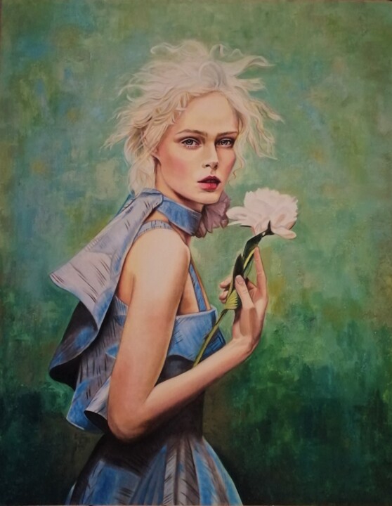 Картина под названием "WHITE PEONY" - Laura Segatori, Подлинное произведение искусства, Масло Установлен на Деревянная рама…
