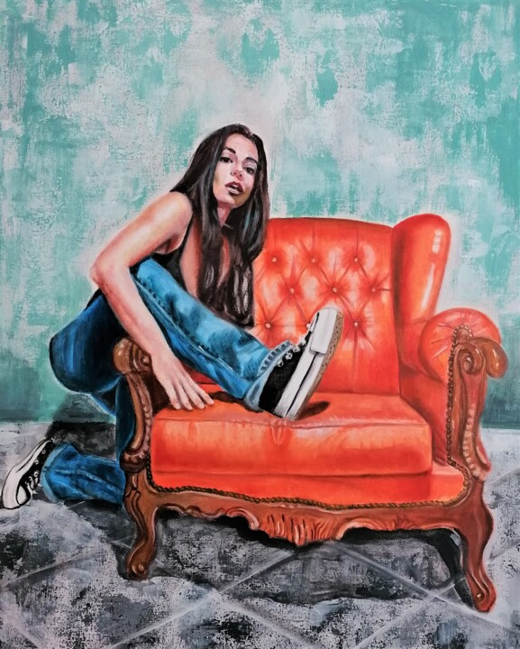 Painting titled "ARMCHAIR n°1" by Laura Segatori, Original Artwork, Oil Mounted on Wood Stretcher frame