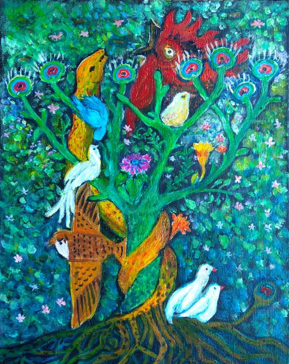 Schilderij getiteld "The Tree of Knowled…" door Laura Sofar, Origineel Kunstwerk, Acryl