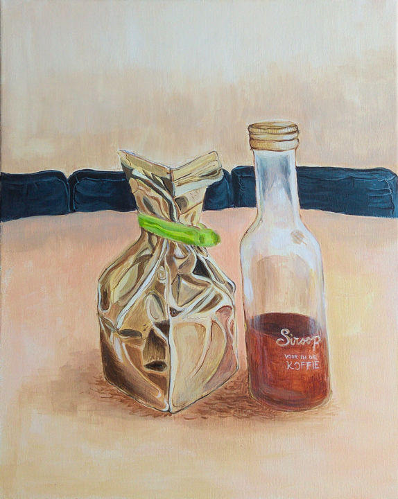 Schilderij getiteld "Still life with cof…" door Laura Sofar, Origineel Kunstwerk, Acryl