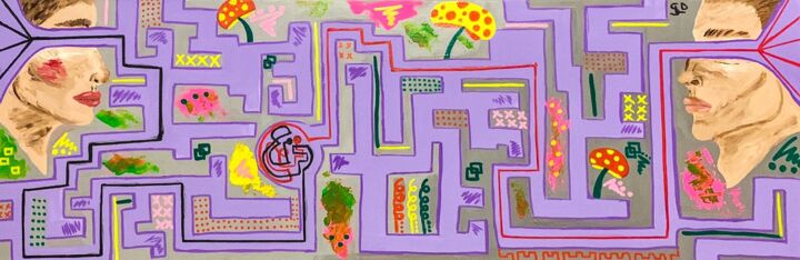 Painting titled "Dream IV - Maze" by Laura Stan, Original Artwork, Acrylic Mounted on Wood Panel