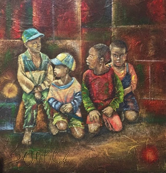 Painting titled "bambini" by Laura Suarez, Original Artwork, Oil
