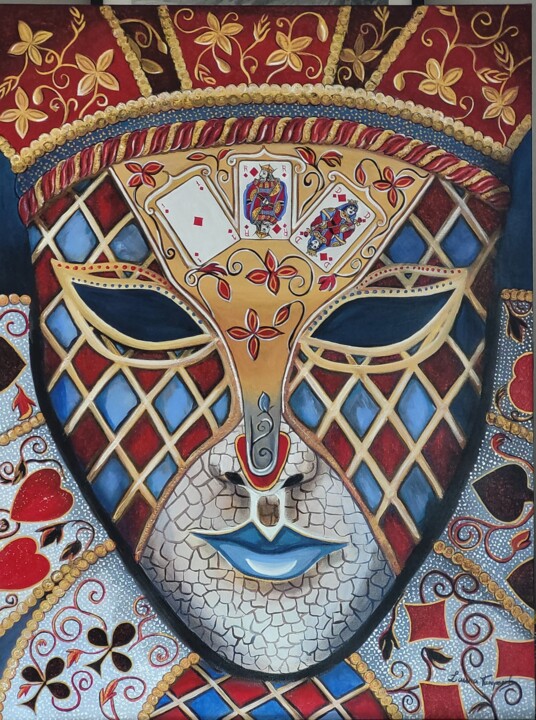Pintura intitulada "Masque de Venise" por Laura Tanopoulos, Obras de arte originais, Acrílico Montado em Armação em madeira