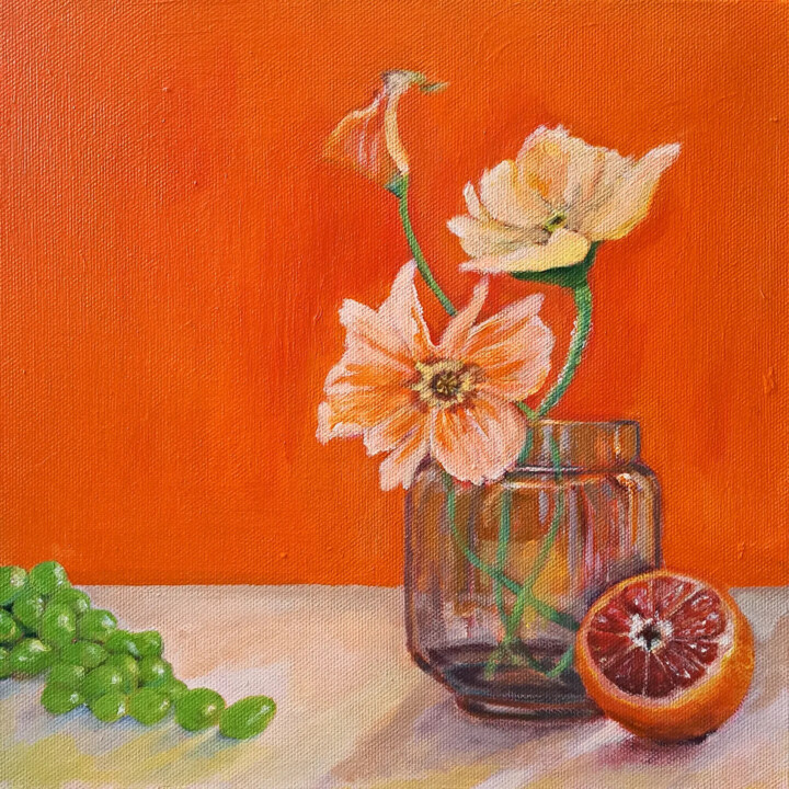 Ζωγραφική με τίτλο "Orange still life w…" από Laura Tuča, Αυθεντικά έργα τέχνης, Ακρυλικό