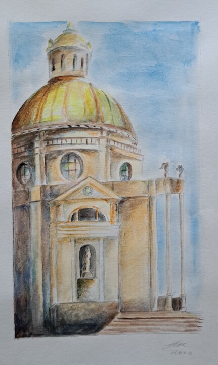 Painting titled "Unknown church" by Laura Tuča, Original Artwork, Watercolor