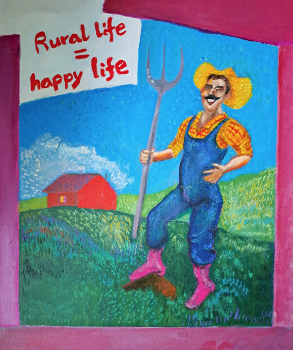 Ζωγραφική με τίτλο "Rural life=happy li…" από Laura Tuča, Αυθεντικά έργα τέχνης, Ακρυλικό