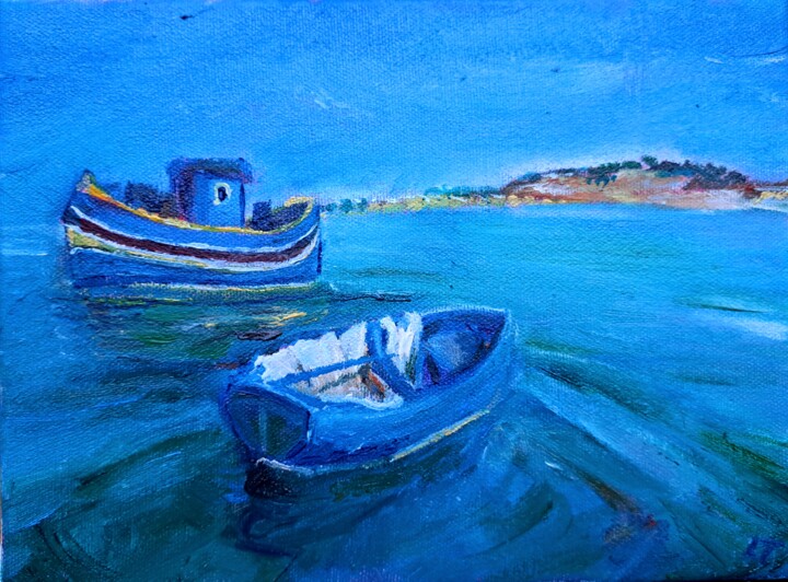 Pintura titulada "Fishing village" por Laura Tuča, Obra de arte original, Oleo