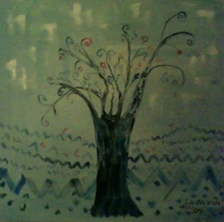 Painting titled "Fenix tree" by Laura Vila Leoni, Original Artwork, Oil