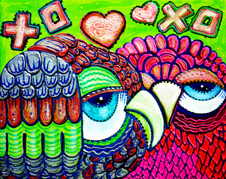 Painting titled "Owl Love" by Laura Barbosa, Original Artwork, Acrylic