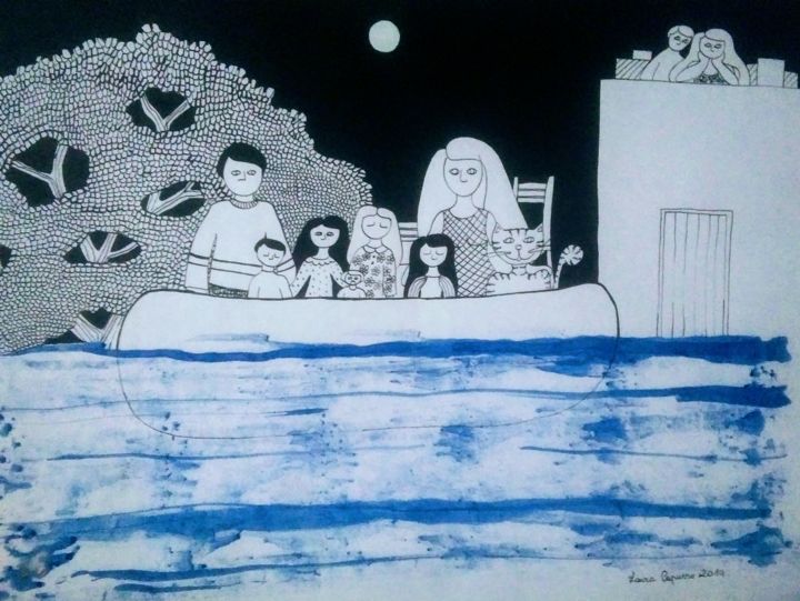 Drawing titled "La Inundación 2" by Laura Capurro, Original Artwork, Ink