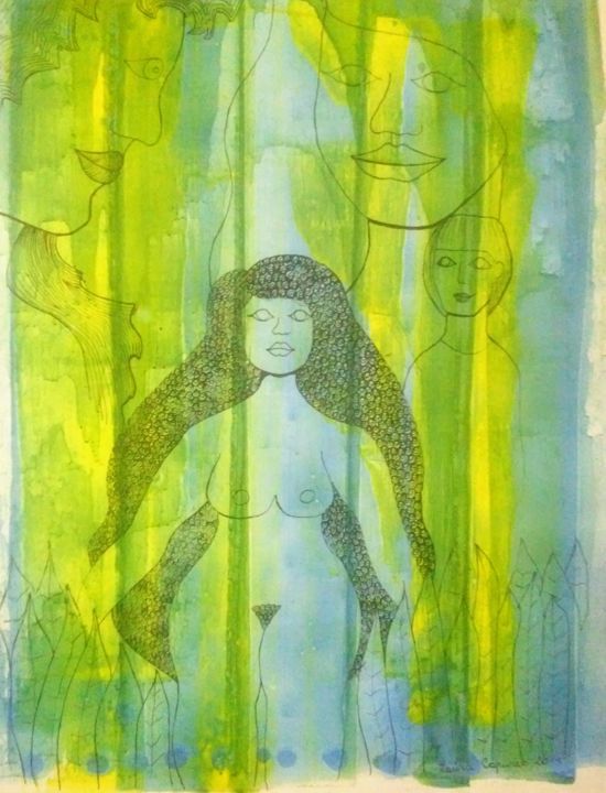 Dibujo titulada "Desnuda" por Laura Capurro, Obra de arte original, Tinta