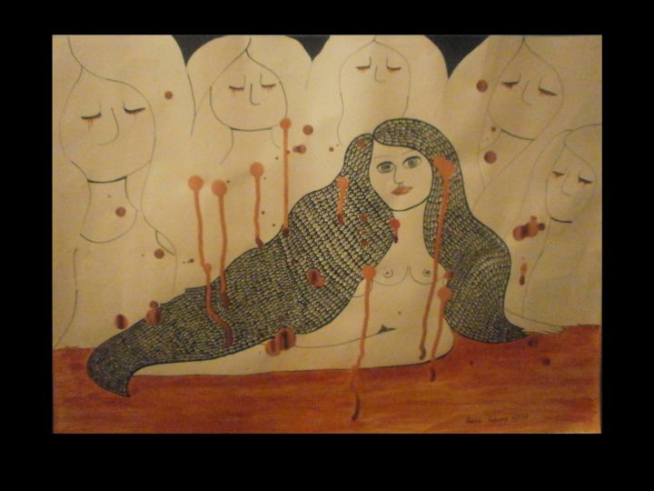 Dessin intitulée "Lagrimas de sangre…" par Laura Capurro, Œuvre d'art originale