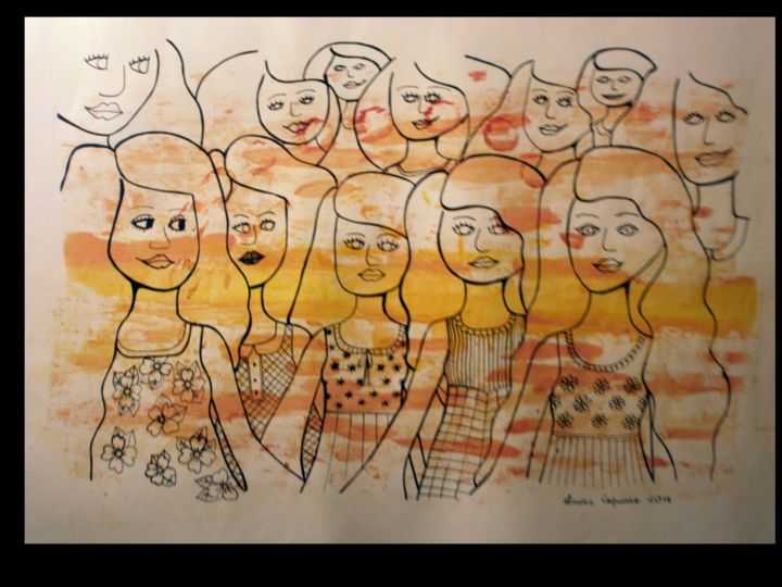 Σχέδιο με τίτλο "las chicas, the gir…" από Laura Capurro, Αυθεντικά έργα τέχνης, Άλλος