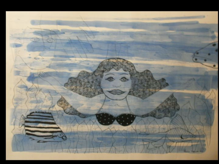 Dessin intitulée "Nadando, Swimming,…" par Laura Capurro, Œuvre d'art originale, Autre