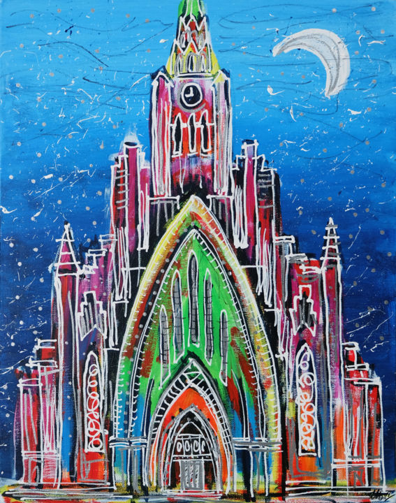 Картина под названием "Nossa Senhora Cated…" - Laura Hol, Подлинное произведение искусства, Акрил Установлен на Деревянная р…