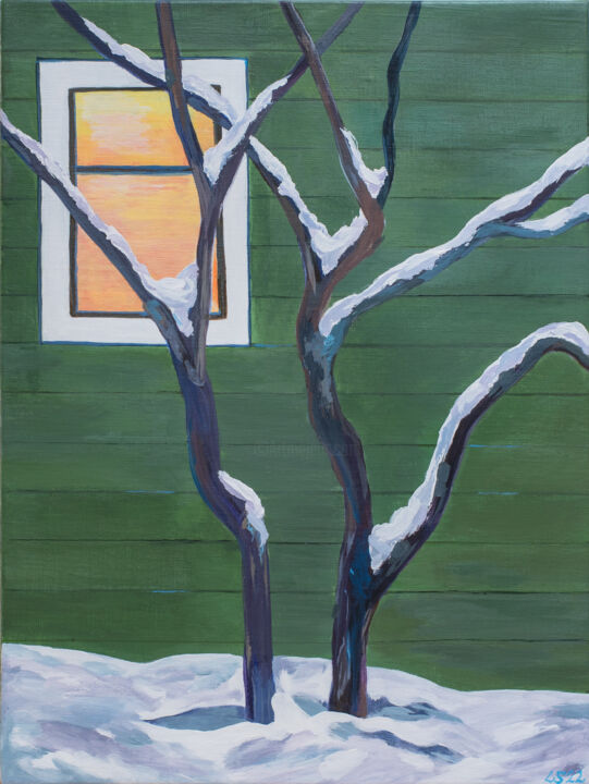 Pintura titulada "Snowy Trees IV" por Laura K Smith Paintings, Obra de arte original, Acrílico Montado en Bastidor de camill…