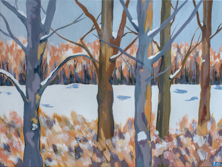 Pintura titulada "Snowy Trees VI" por Laura K Smith Paintings, Obra de arte original, Acrílico Montado en Bastidor de camill…