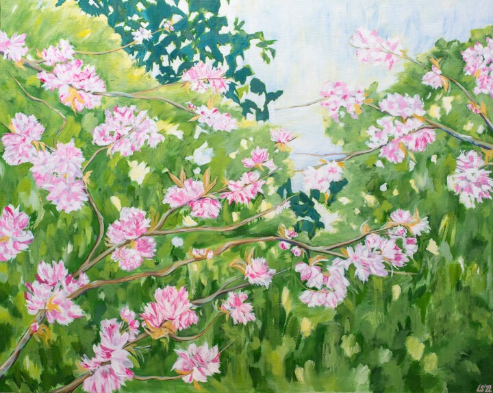 Malerei mit dem Titel "Joyful Blossoms" von Laura K Smith Paintings, Original-Kunstwerk, Acryl Auf Aluminium montiert