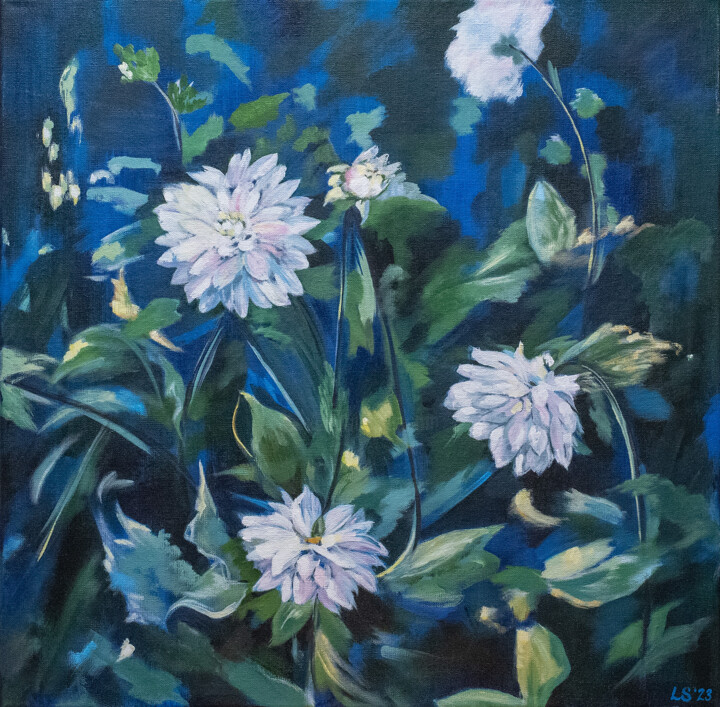Painting titled "Blue Garden" by Laura K Smith Paintings, Original Artwork, Acrylic Mounted on Wood Stretcher frame