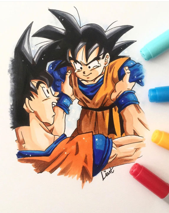 Pintura titulada "Goku i Goten" por Laura Perez, Obra de arte original, Rotulador
