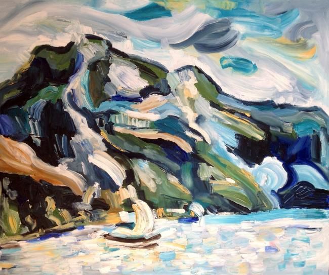 Pittura intitolato "Il lago di Lucerna" da Laura Tedeschi Pittrice, Opera d'arte originale, Olio