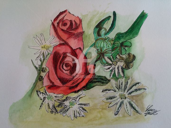 Pittura intitolato "Rose" da Laura Testa, Opera d'arte originale, Acquarello