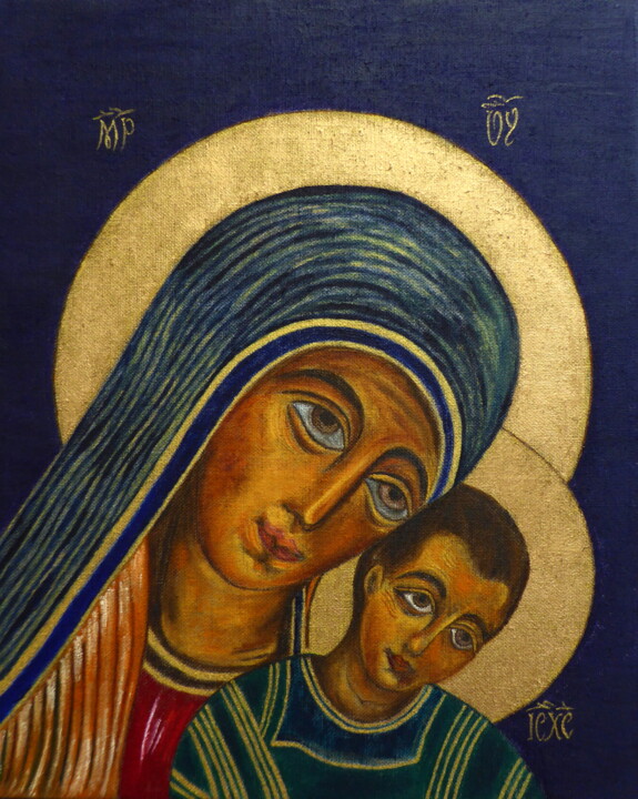 Painting titled "Marie et Jésus des…" by Laure Barlet, Original Artwork, Oil