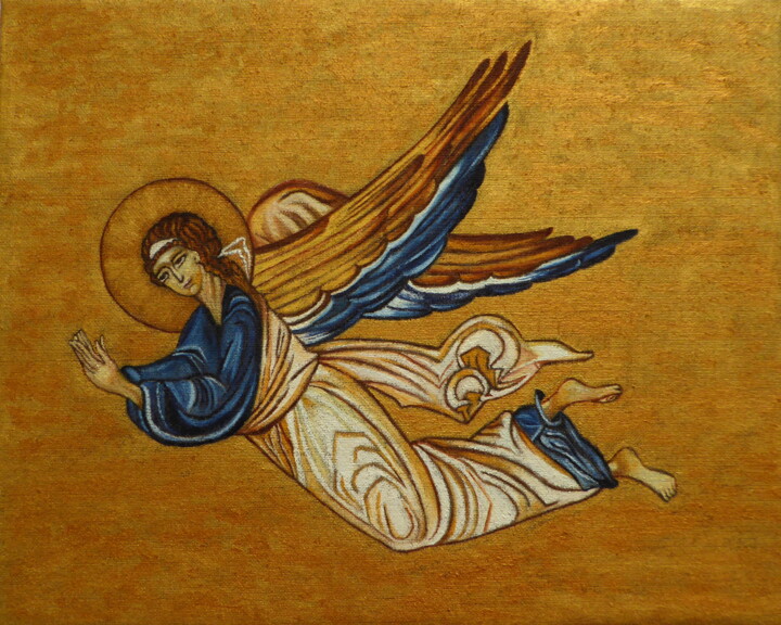 Peinture intitulée "Petit ange en vol" par Laure Barlet, Œuvre d'art originale, Huile