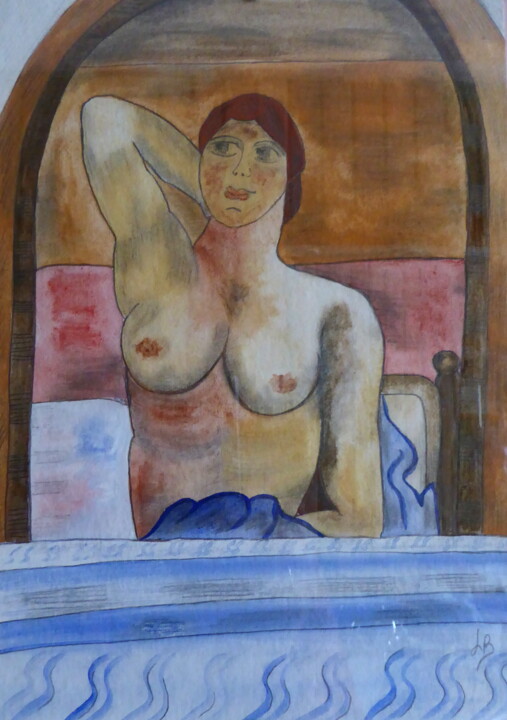Painting titled "Après le bain" by Laure Barlet, Original Artwork, Watercolor