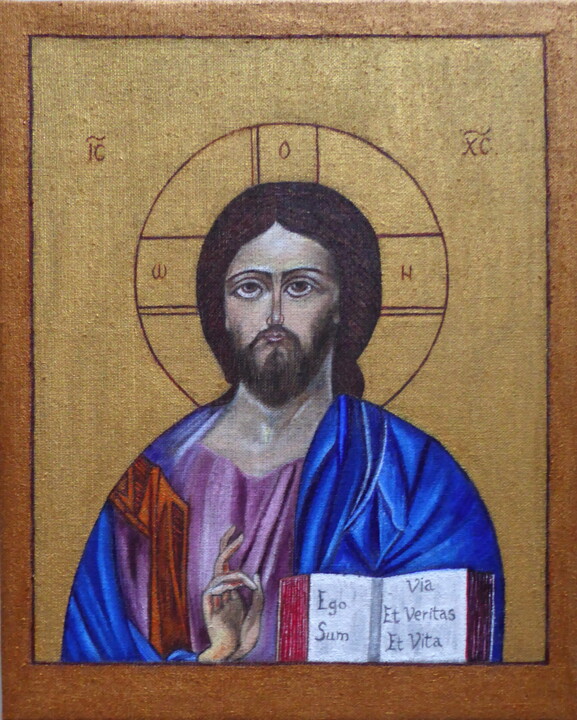 Painting titled "Christ Pantocrator" by Laure Barlet, Original Artwork, Oil