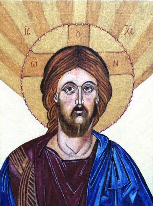 Malerei mit dem Titel "Christ serein" von Laure Barlet, Original-Kunstwerk, Öl