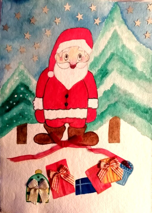 Peinture intitulée "Menu de Noël quattro" par Laure Barlet, Œuvre d'art originale, Aquarelle