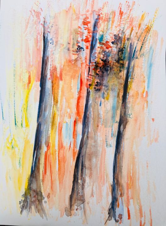 Painting titled "Abstraction végétale" by Laure Barontini, Original Artwork, Watercolor