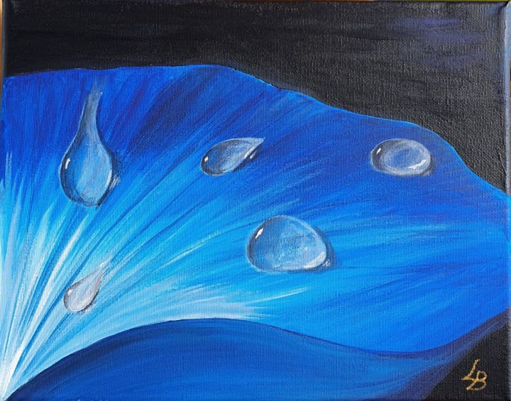 Painting titled "Rosée en bleu" by Laure B., Original Artwork, Acrylic Mounted on Wood Stretcher frame