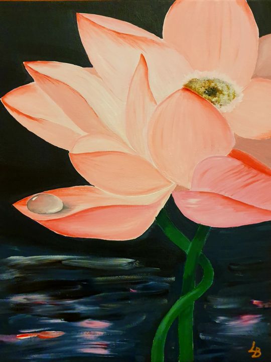 Painting titled "Fleur d'O" by Laure B., Original Artwork, Acrylic Mounted on Wood Stretcher frame