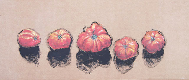 Painting titled "Tomates en rang de…" by Laure Boin Watorek, Original Artwork