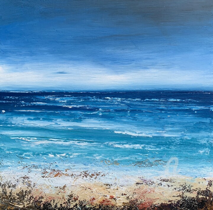 Painting titled "Wild Seas" by Laure Bury, Original Artwork, Oil Mounted on Wood Stretcher frame