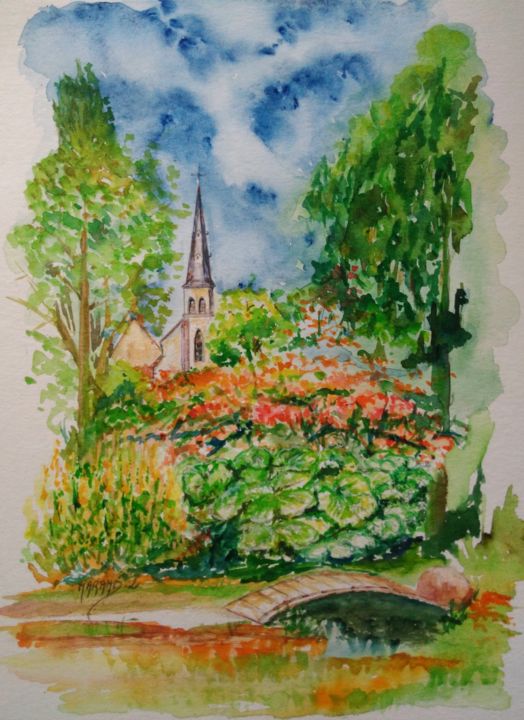 Peinture intitulée "Jardin du Plessis-S…" par Gribouillages Laure Marand, Œuvre d'art originale, Aquarelle