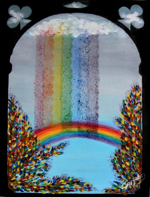 Peinture intitulée "Arc en ciel" par Laureen86, Œuvre d'art originale, Huile