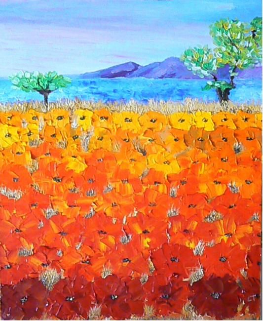 Peinture intitulée "Champ de coquelicots" par Laureen86, Œuvre d'art originale