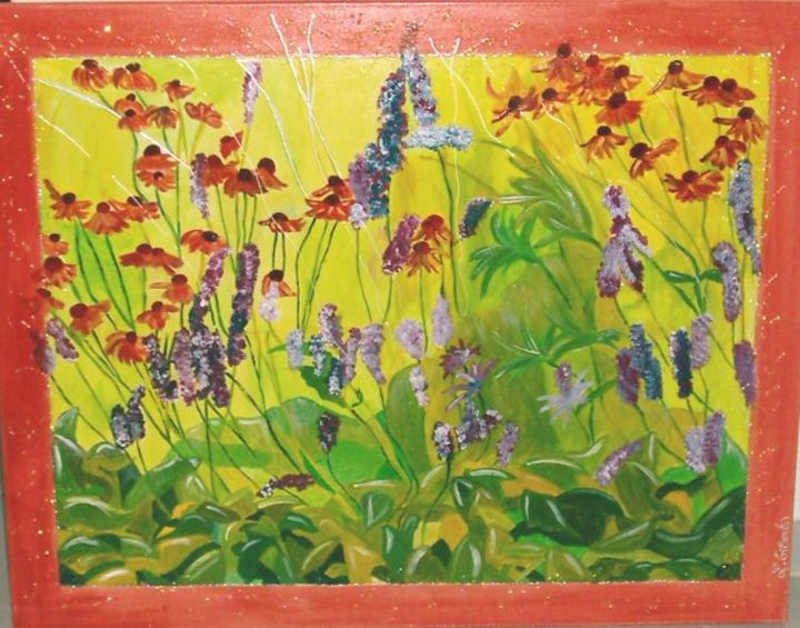 Painting titled "paysage floral" by Laure Gibert, Original Artwork, Oil