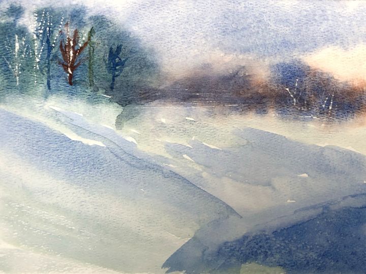 Pintura intitulada "Paysage ensommeillé" por Laurette Follot, Obras de arte originais, Aquarela