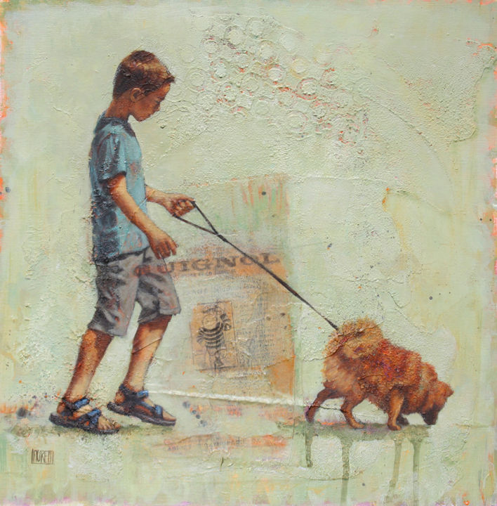 Painting titled "Le garçon et le chi…" by Laure Mascarello, Original Artwork, Oil
