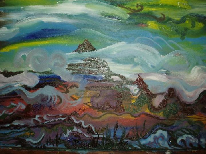 Painting titled "Far Mountain" by Lauren Churchill, Original Artwork